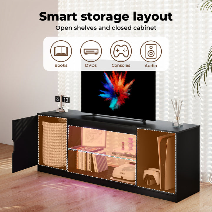 TV Stand Entertainment Unit TV Cabinet Stand Storage with LED Black