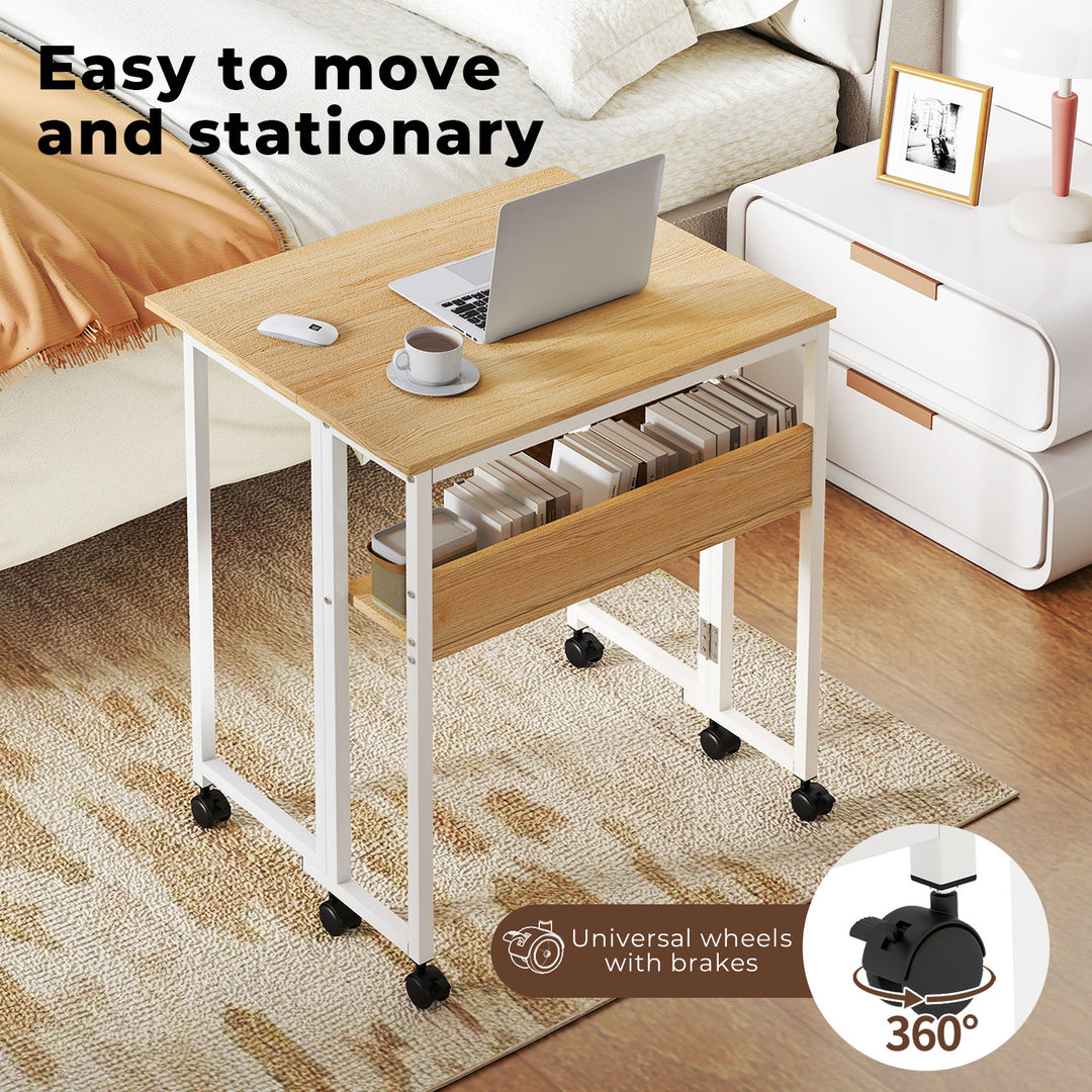 Foldable Computer Desk with Shelf Wheels for Small Space Home Office