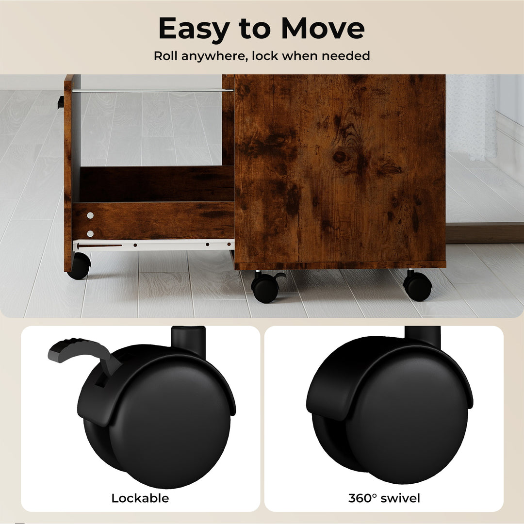 Mobile File Cabinet Drawer Filing Cabinet Home Office Metal Wooden Desk.