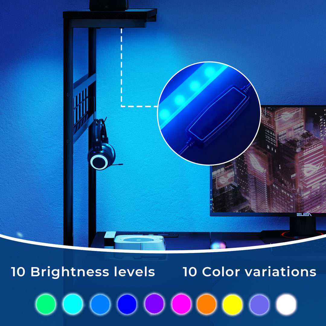 Computer Desk Convertible L-shaped Study Table Metal Frame with Drawers