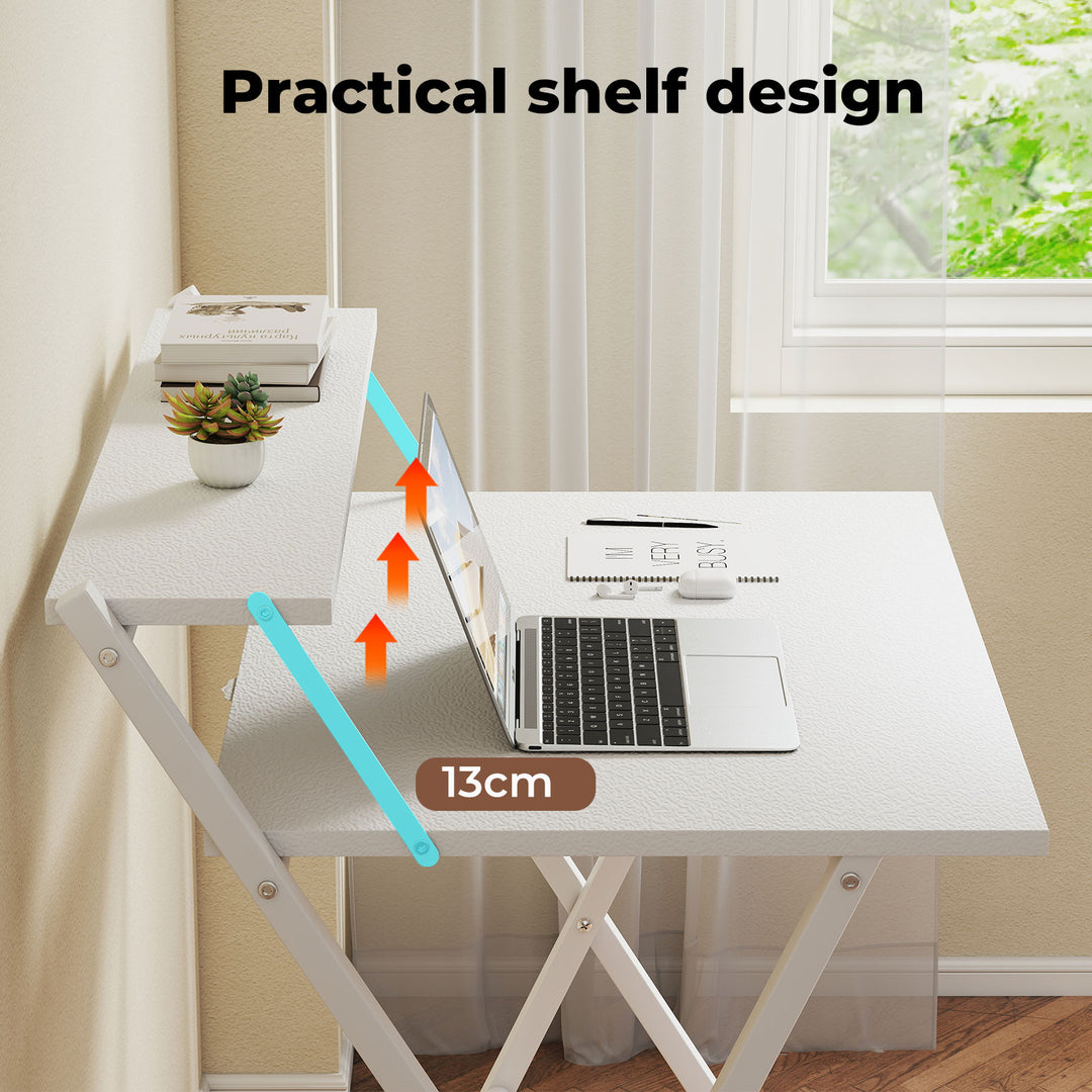 Foldable Computer Desk Office Study Workstation with Monitor Shelf