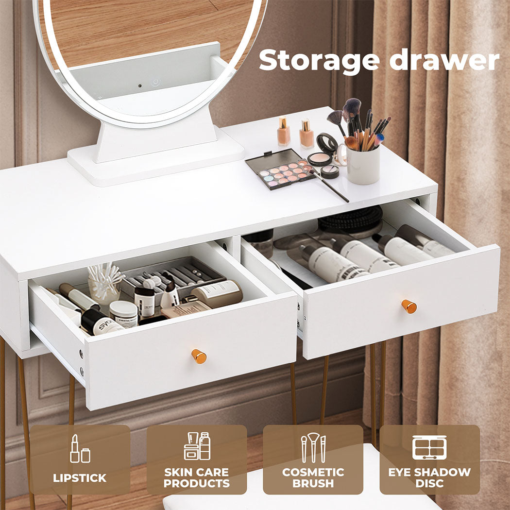 Levede Dressing Table LED Light Strip Makeup Mirror Stool Set Vanity Desk White