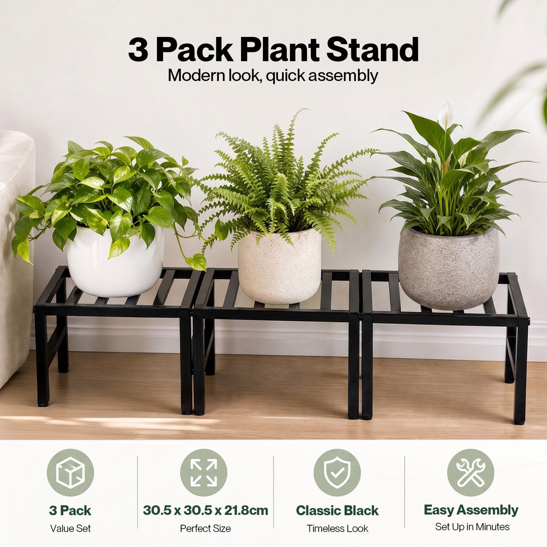 Plant Stand 3 Tier Outdoor Carbon Steel Heavy Duty for Garden Patio Black