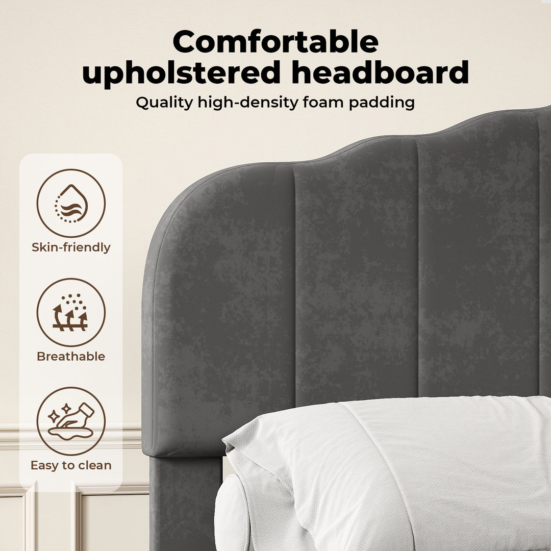 Bed Frame Linen Fabric Upholstered Platform Wooden Mattress Base