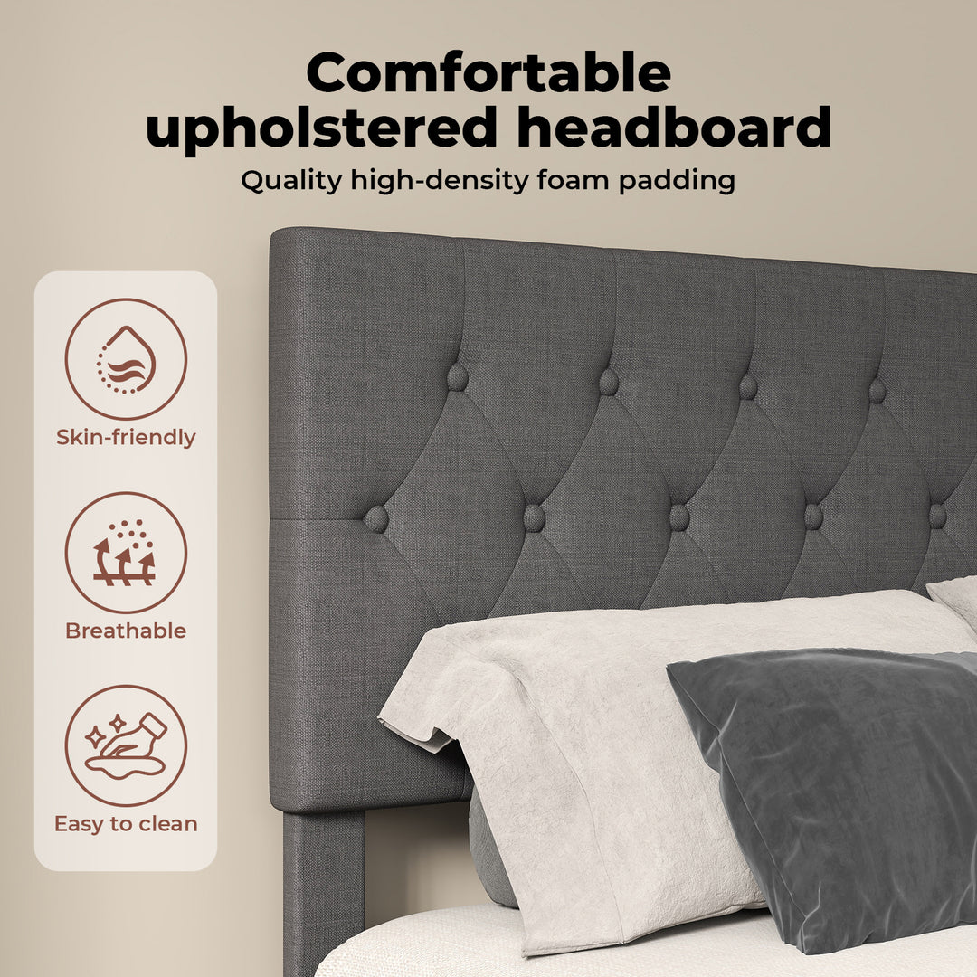 Bed Frame Upholstered Headboard Bedroom Mattress Base Dark Grey