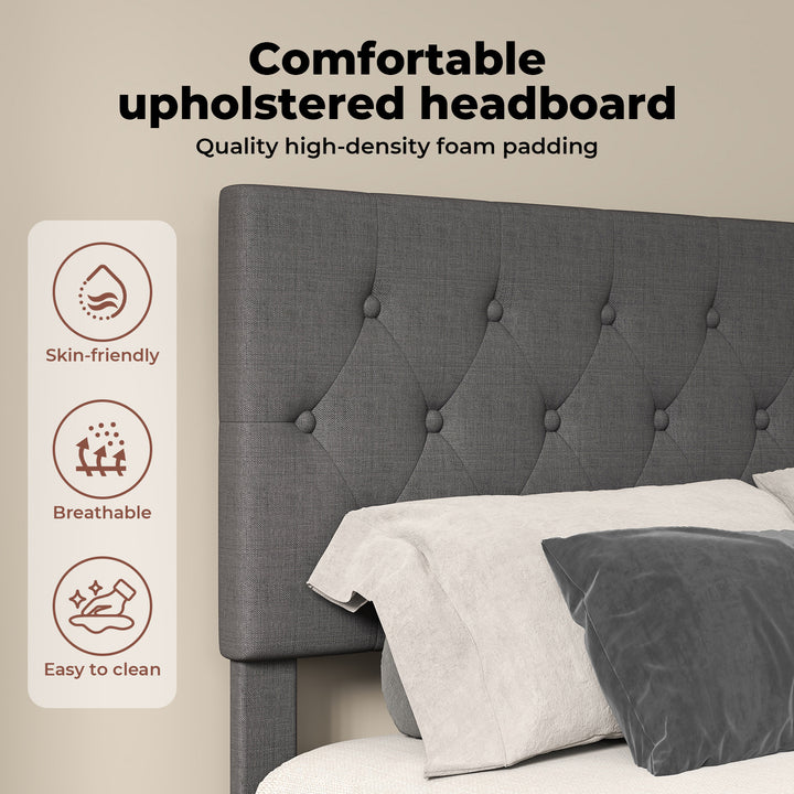 Bed Frame Upholstered Headboard Bedroom Mattress Base Dark Grey