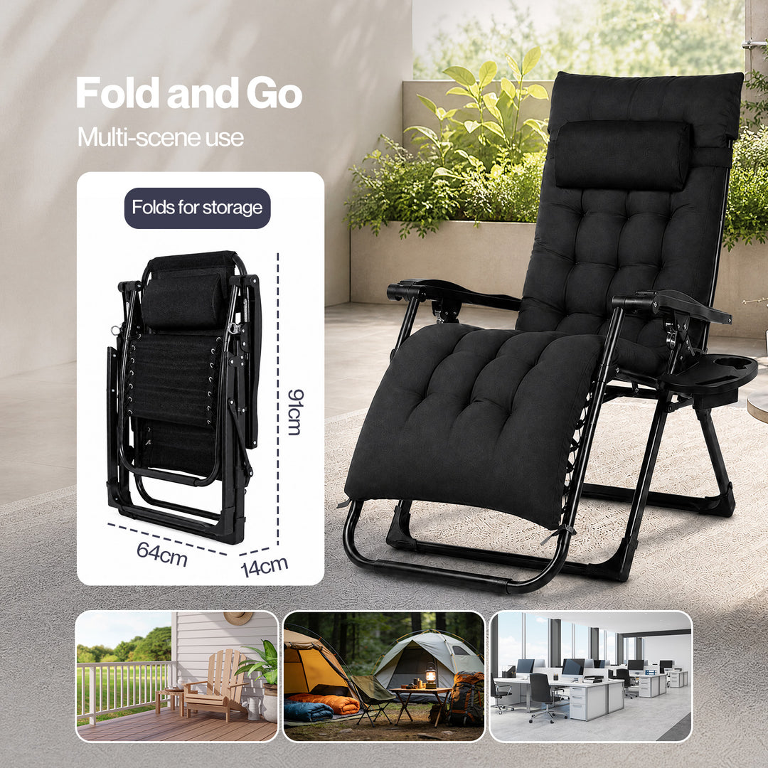 Zero Gravity Chair Lounge Lockable Outdoor Recline Cushion Tray Black