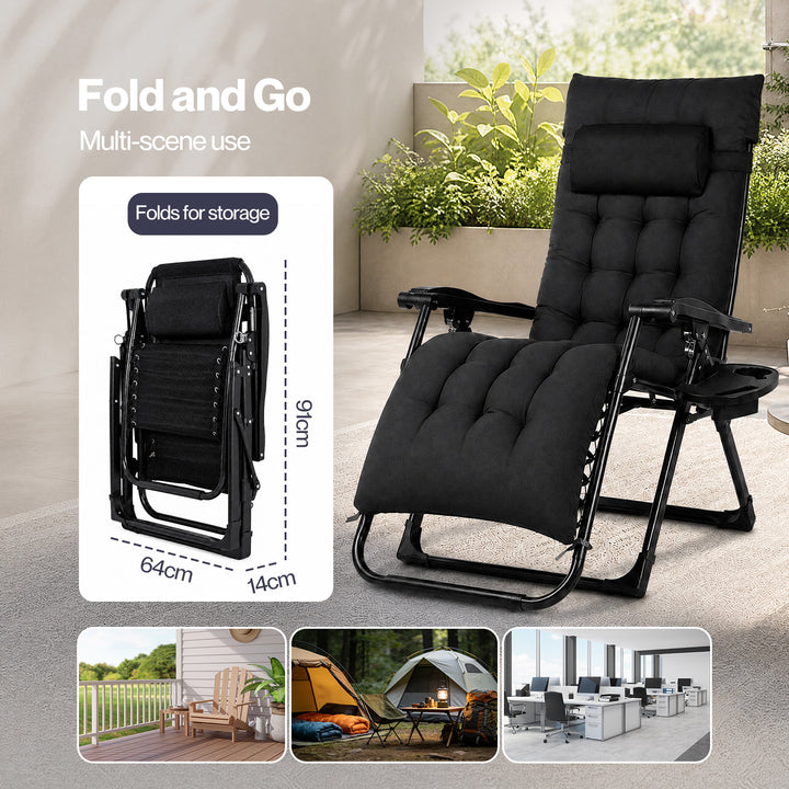 Zero Gravity Chair Lounge Lockable Outdoor Recline Cushion Tray Black
