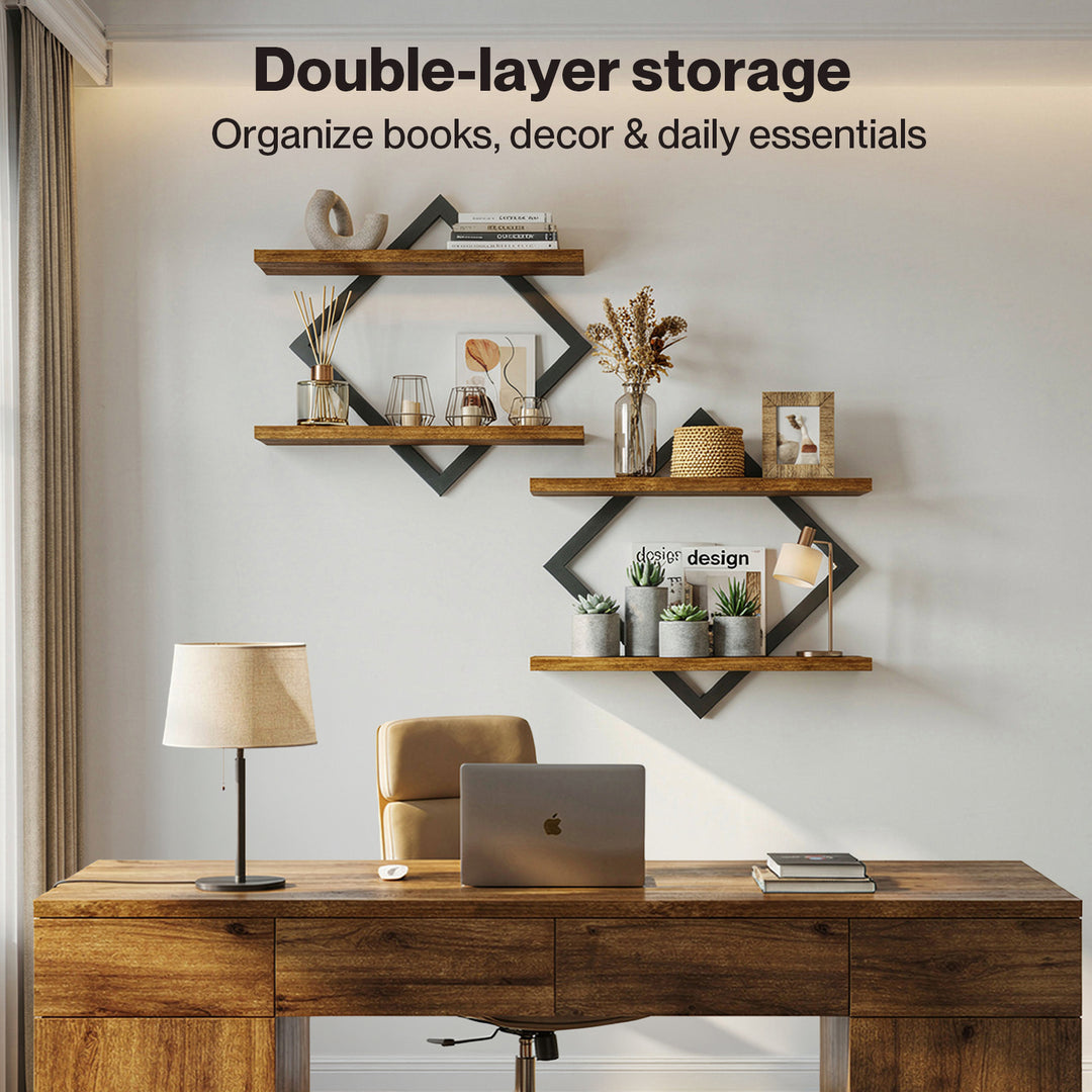 Levede Wall Shelf Floating 2 Tier Storage Decorative Bookshelf 2 Pcs Living Room