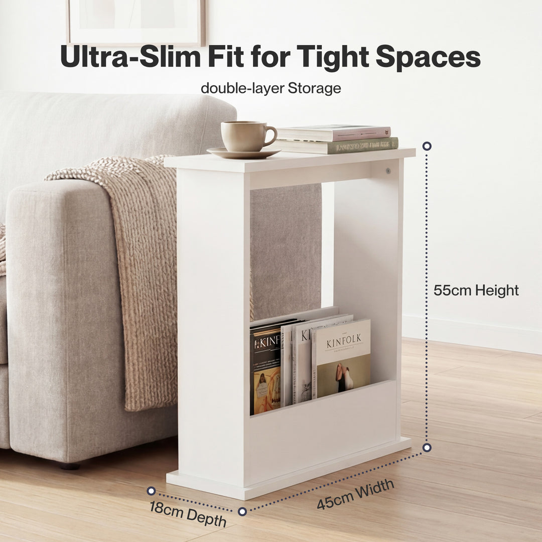 Levede Slim Side Table Magazine Rack Narrow Sofa End Table Storage Living Room