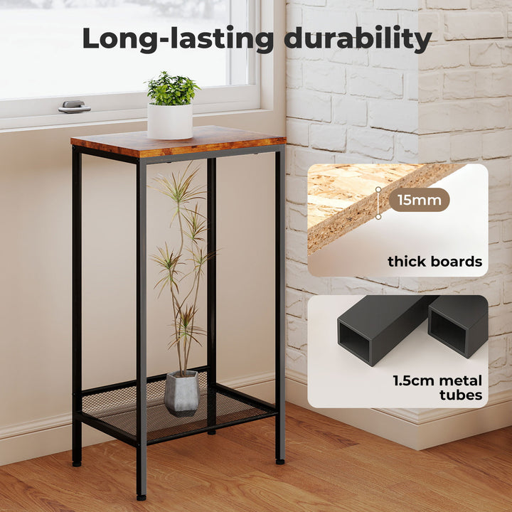 Industrial Side Table 2-Tier Shelf End Table for Small Space Retro Brown