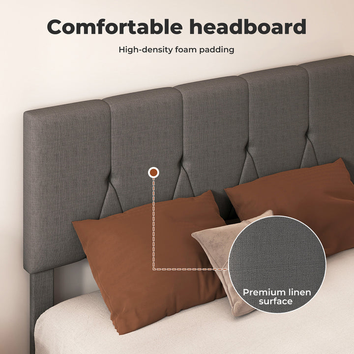 Bed Frame Upholstered Soft Headboard Bedroom Dark Grey