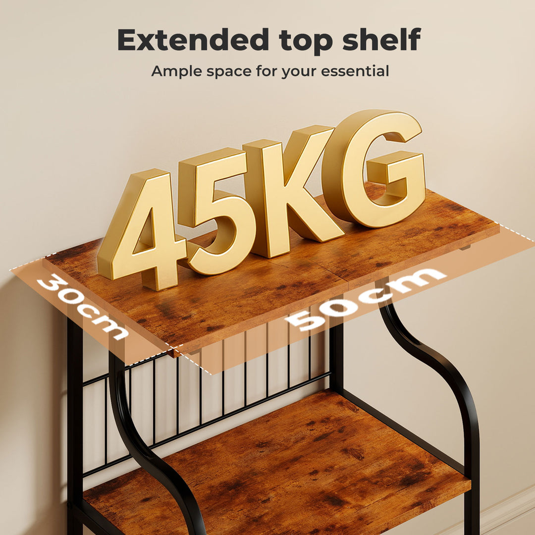 Side Table 3-Tier Storage Shelf Modern Wood Record Player Table Brown