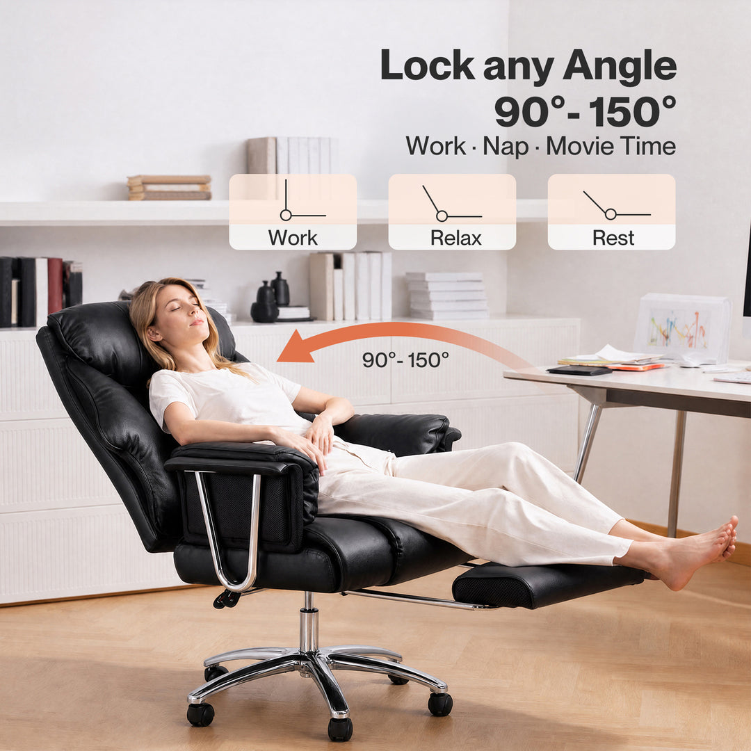Gaming Chair Ergonomic With Footrest 150°Recline for Home Office Black