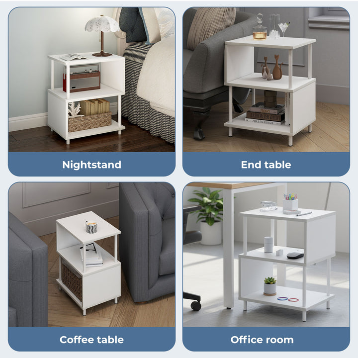Modern Side Table 3‑Tier Storage Bedside Table End Table Living Room
