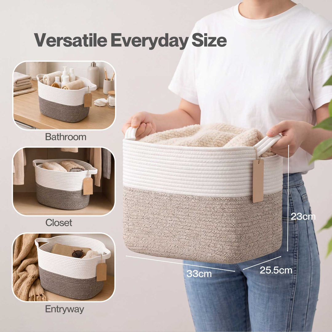 Storage Baskets Laundry Bins 3Pcs Foldable with Handles Cotton Rope Brown