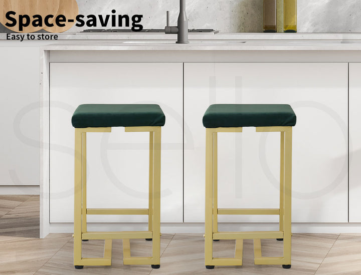 Levede 2x Bar Stools Velvet Backless - Levede