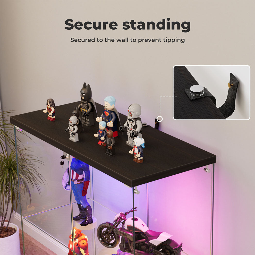 Tempered Glass Display Cabinet With 3 RGB Lights Collections Lockable