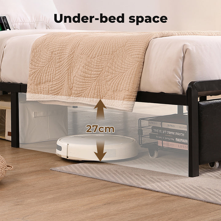 Metal Bed Frame Drawer PU Upholstered Headboard Under Storage