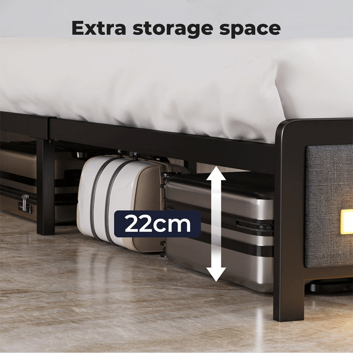 Bed Frame Linen Upholstered Storage Headboard LED Charging 2 Ports