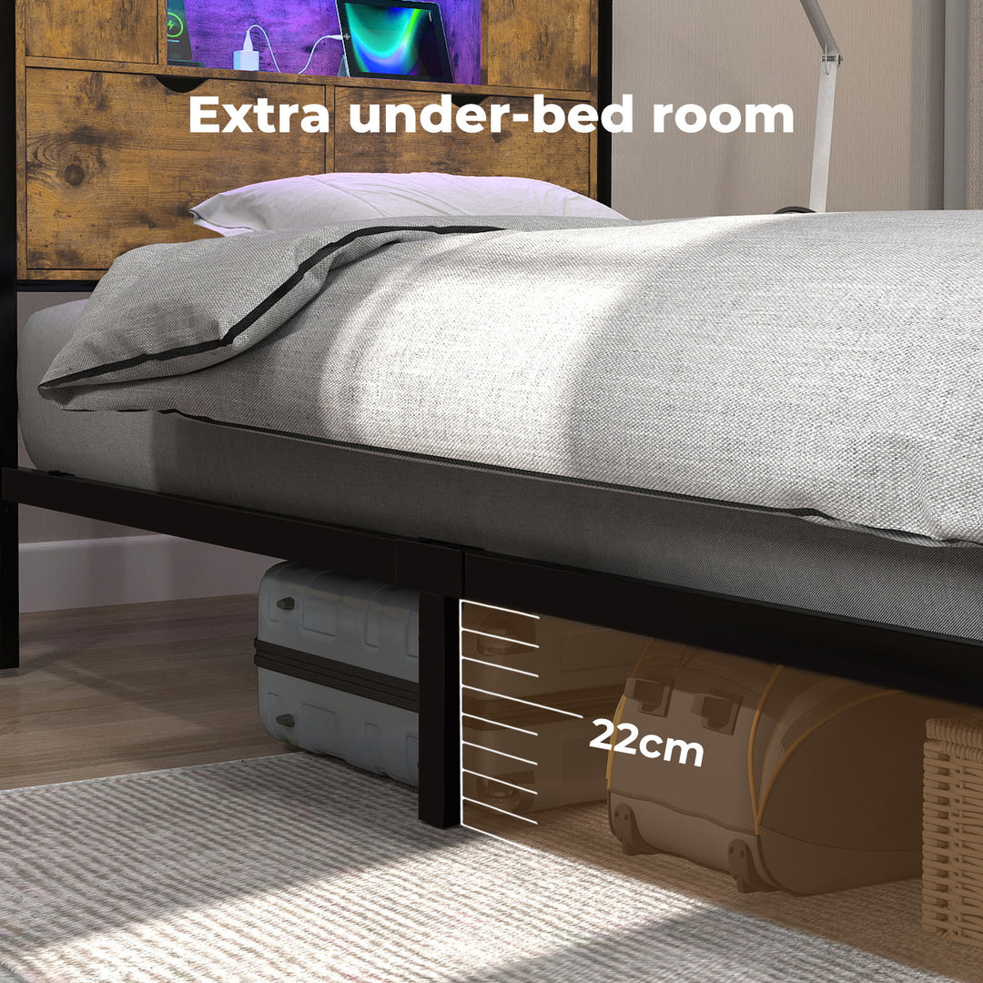 Single Bed Frame Storage Headboard Industrial RGB Light LED Charging