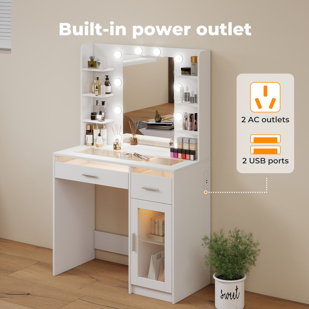 Vanity Desk Makeup Mirror 10 Bulbs Drawers Storage Cabinet Dressing Table