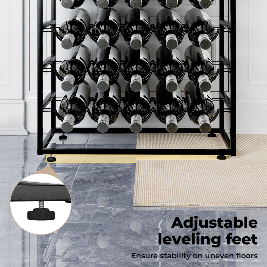 Wine Rack 30 Bottles Free Standing Floor Wooden Top 6 Tiers Wine Shelves