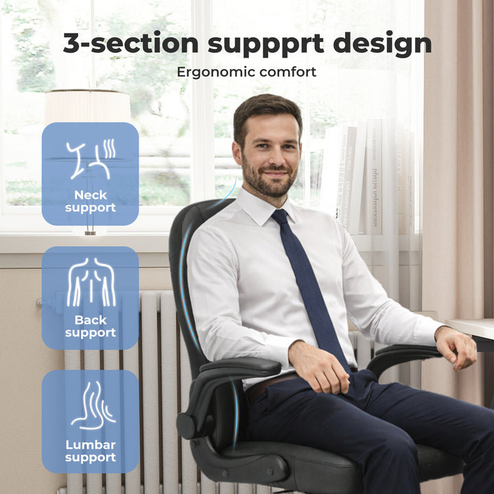 Executive Office Chair Adjustable Height Computer Work PU Leather Seat