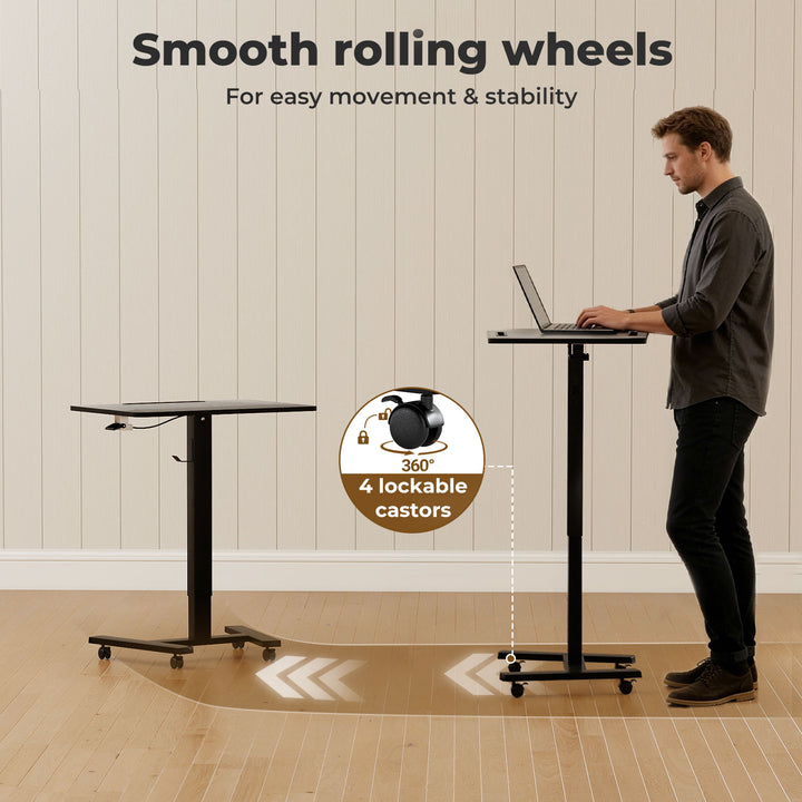 Mobile Standing Desk Adjustable Height Table Laptop Rolling Desk Wheels