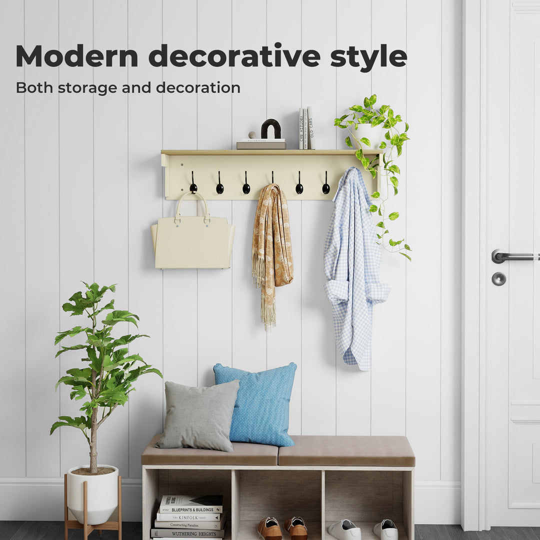 Coat Rack Wall Mounted Shelf 7 Double Hooks Storage Entryway Hallway