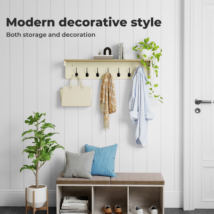 Coat Rack Wall Mounted Shelf 7 Double Hooks Storage Entryway Hallway