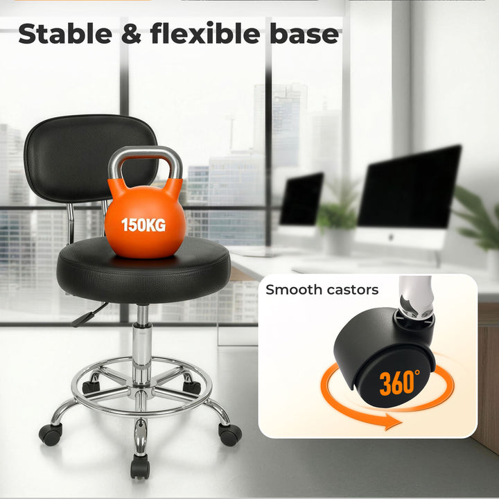 Swivel Office Chair Round Rolling Stools PU Leather Height Adjustable