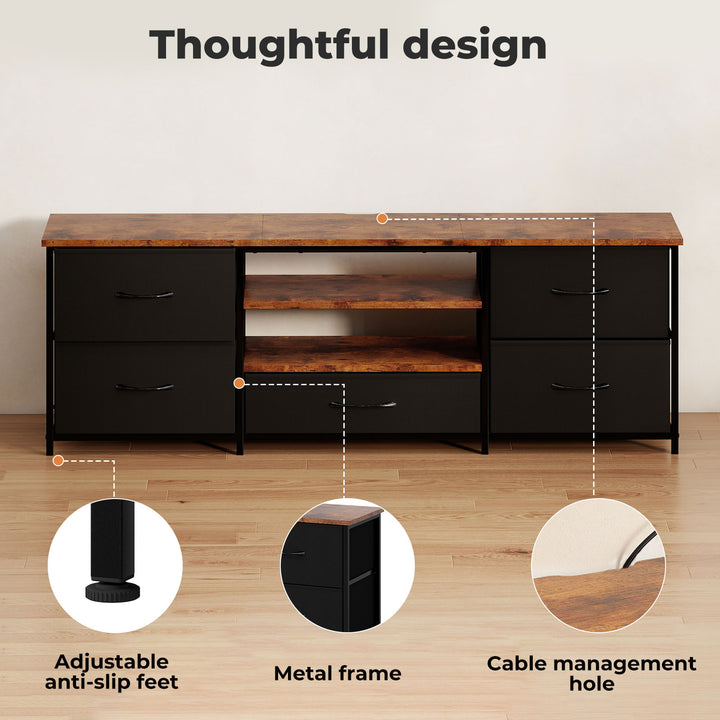 TV Stand Cabinet Entertainment Unit Stand 140cm 5 Drawers Storage Shelves