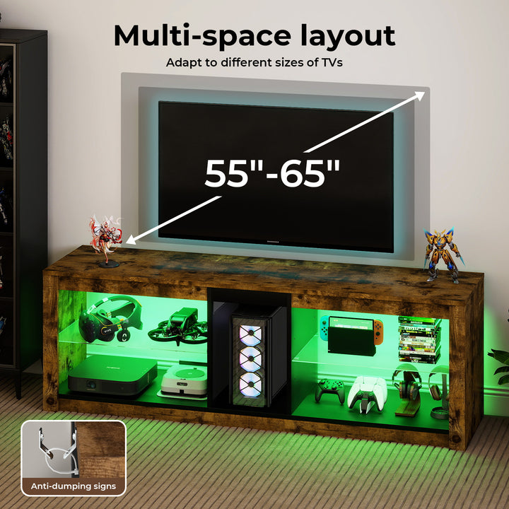 TV Unit Stand Cabinet Glass Display Storage Shelves RGB LED Lights 140cm