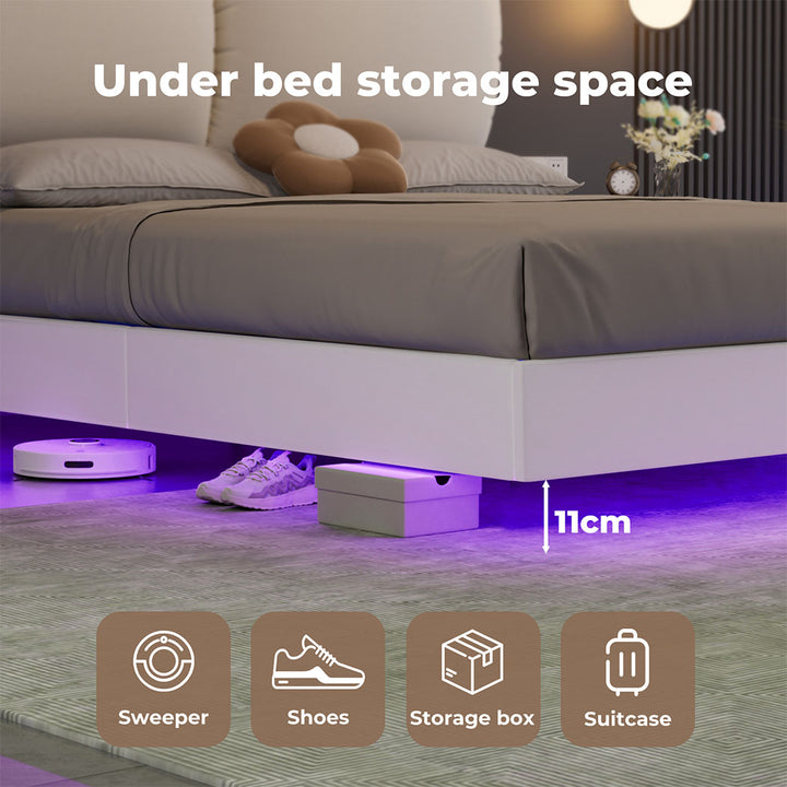 Floating Bed Frame With RGB LED Light Headboard Base Platform Double