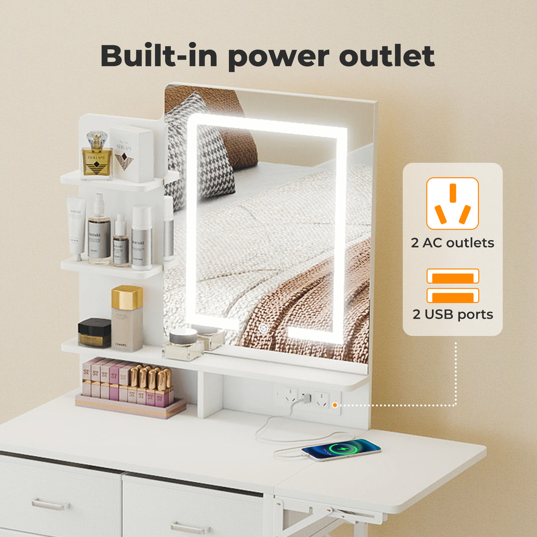 Dressing Table LED Makeup Mirror Stool Set Vanity Desk Fold-up Panel