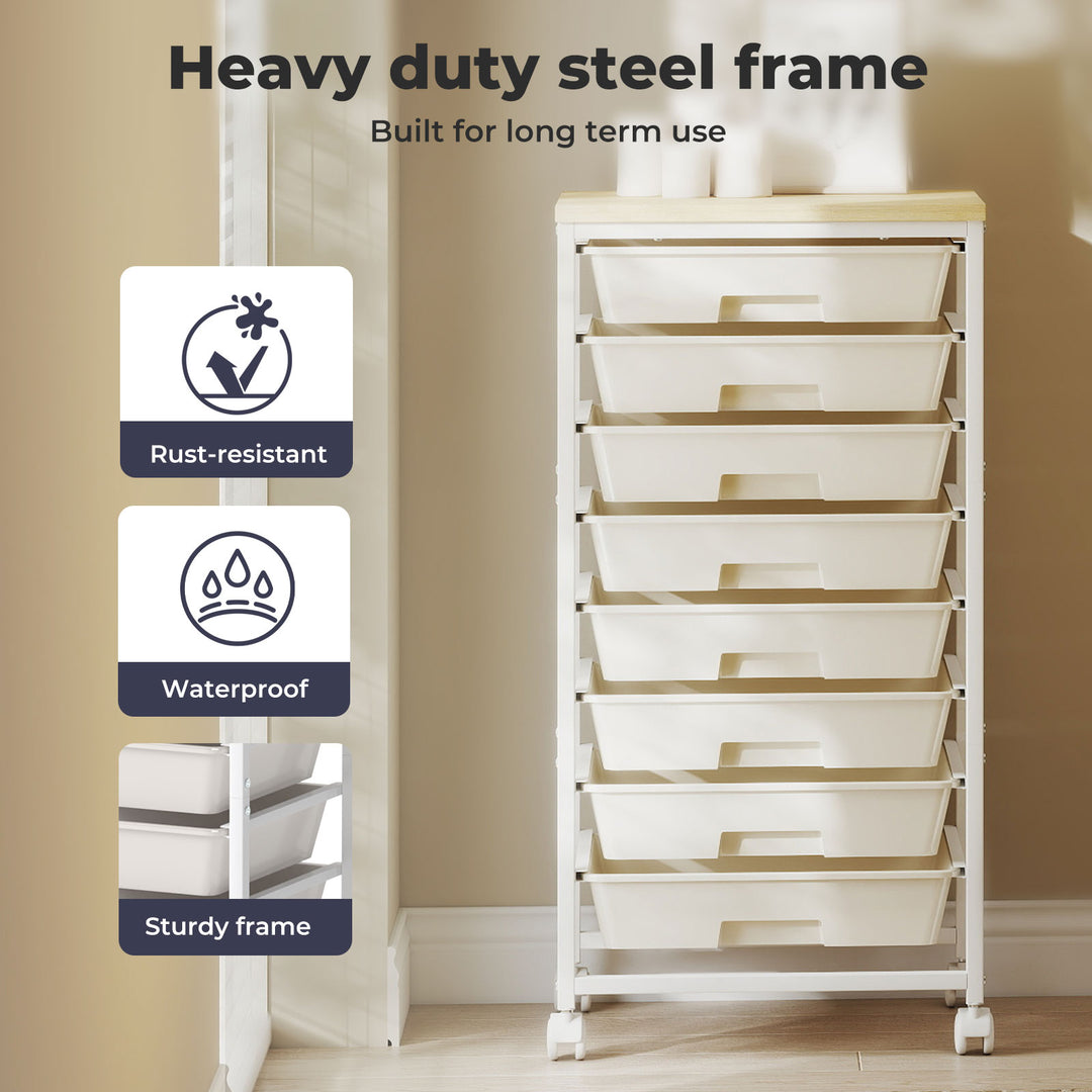 8 Drawers Storage Trolley Utility Cart Plastic Mobile Organiser Unit