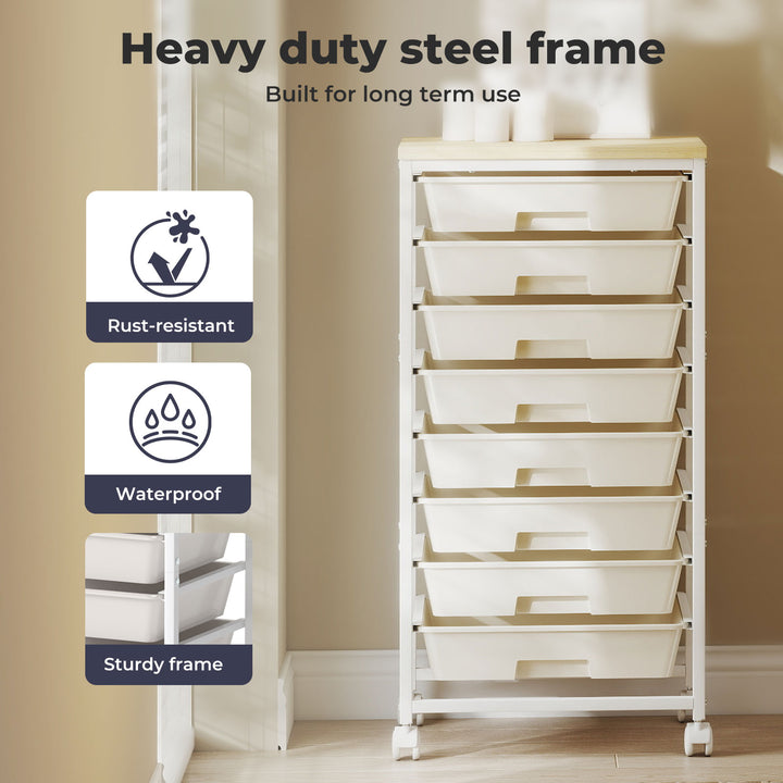 8 Drawers Storage Trolley Utility Cart Plastic Mobile Organiser Unit