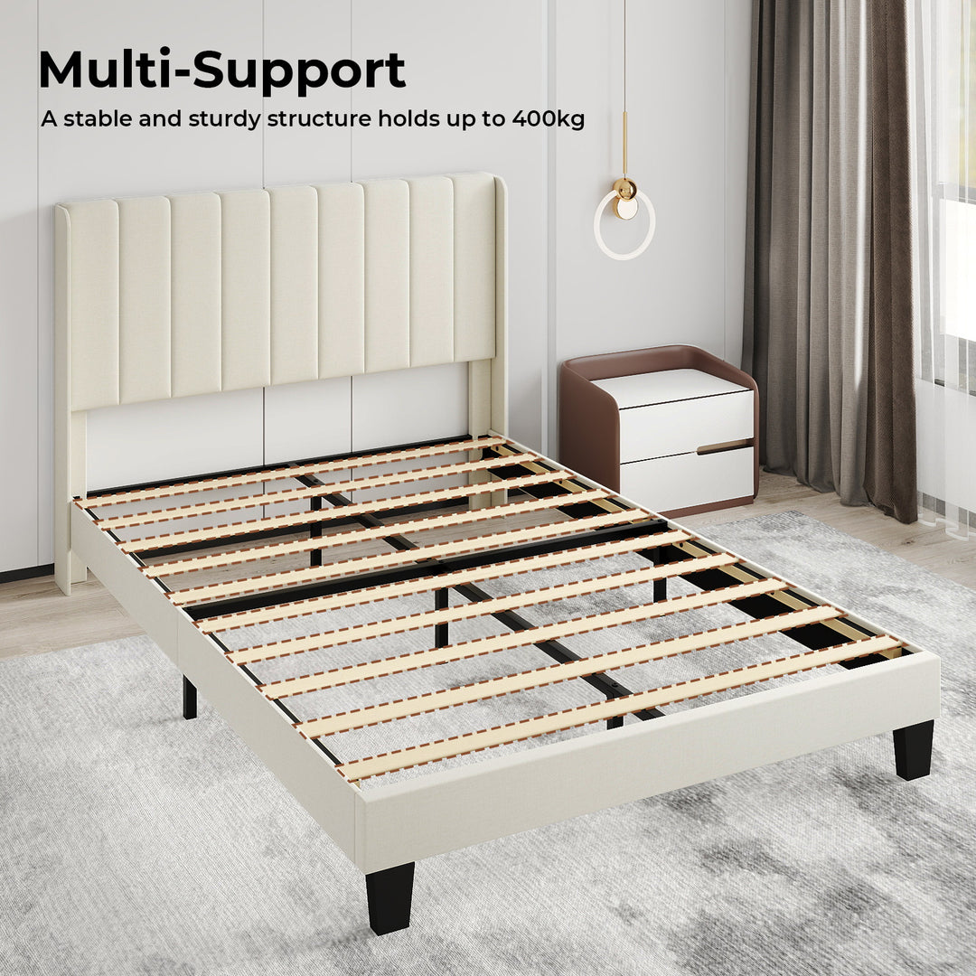 Metal Wooden Bed Frame Double Panel Plush Upholstered Mattress Platform