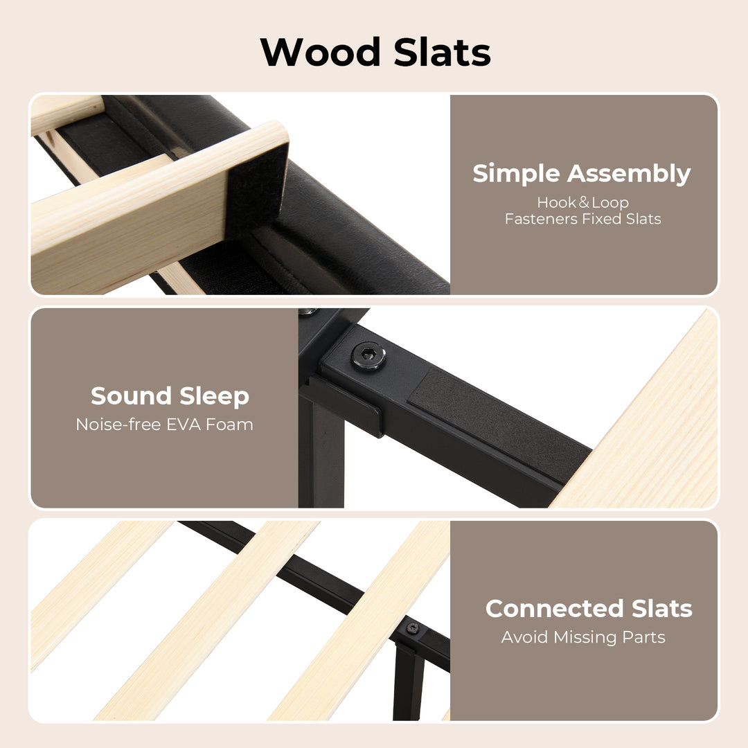 Metal Wooden Bed Frame Queen Panel Plush Upholstered Mattress Platform