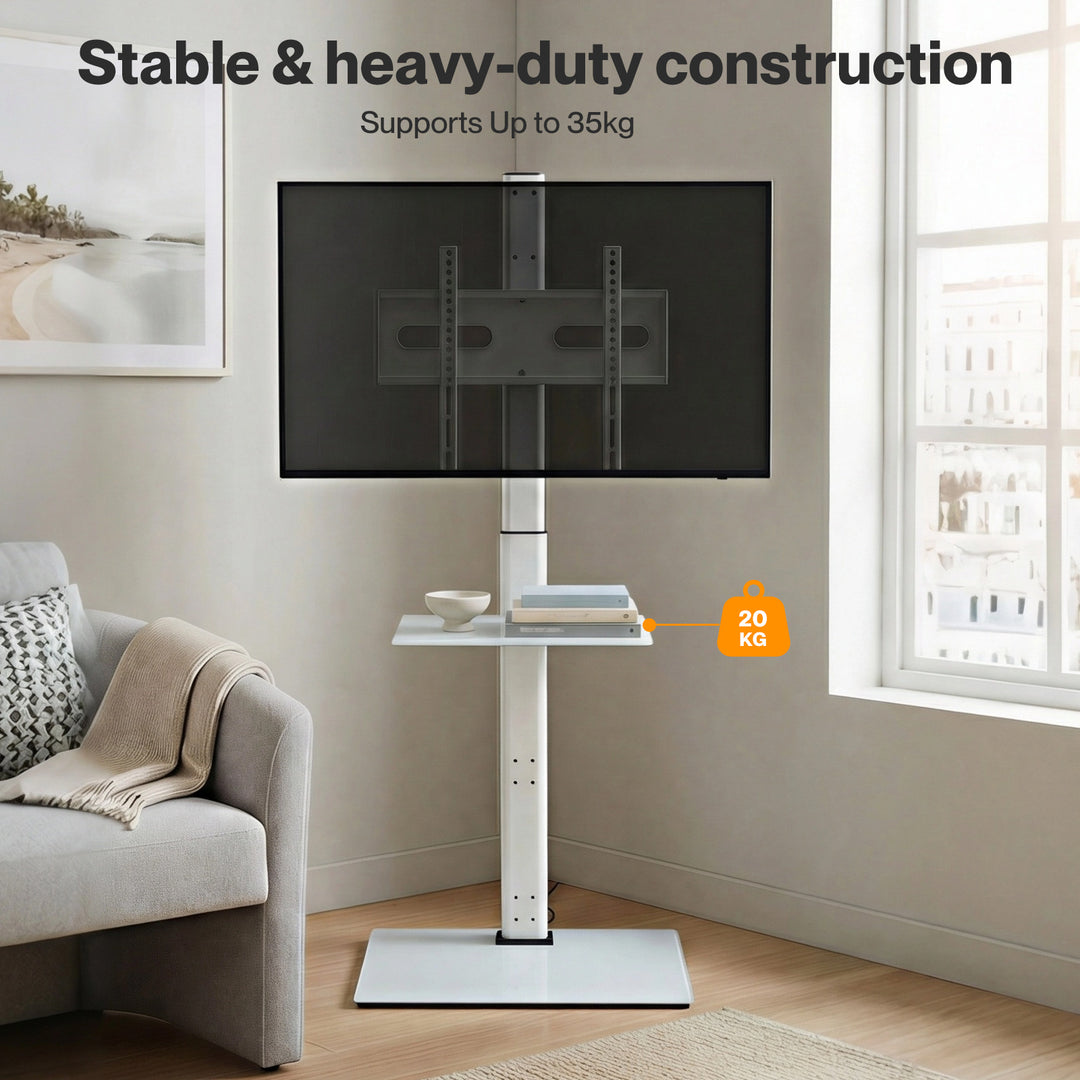 TV Floor Stand 32-65 Inch Universal Swivel Height Adjustable Mount White