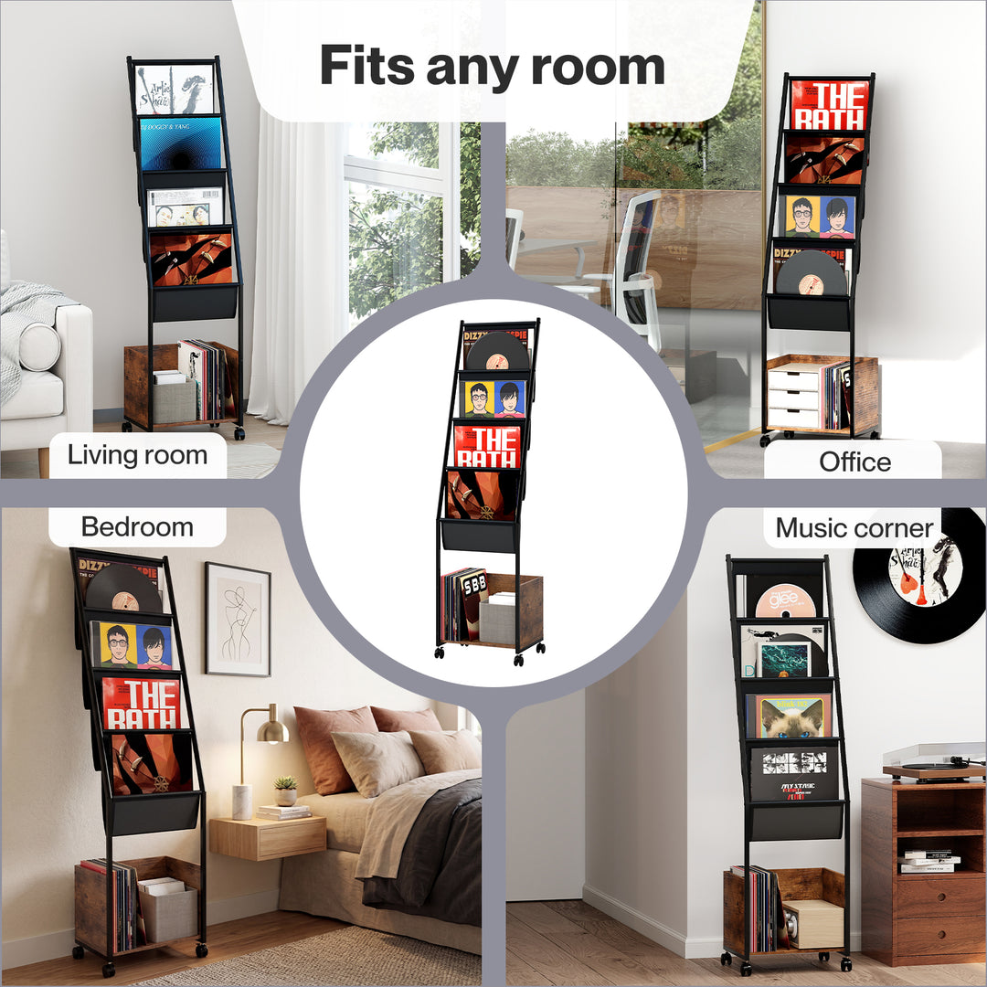 4-Tier Record Player Stand Storage Rack Holder Up to 100 Albums Magazine
