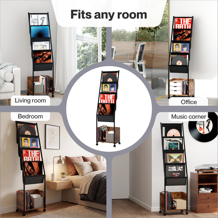 4-Tier Record Player Stand Storage Rack Holder Up to 100 Albums Magazine