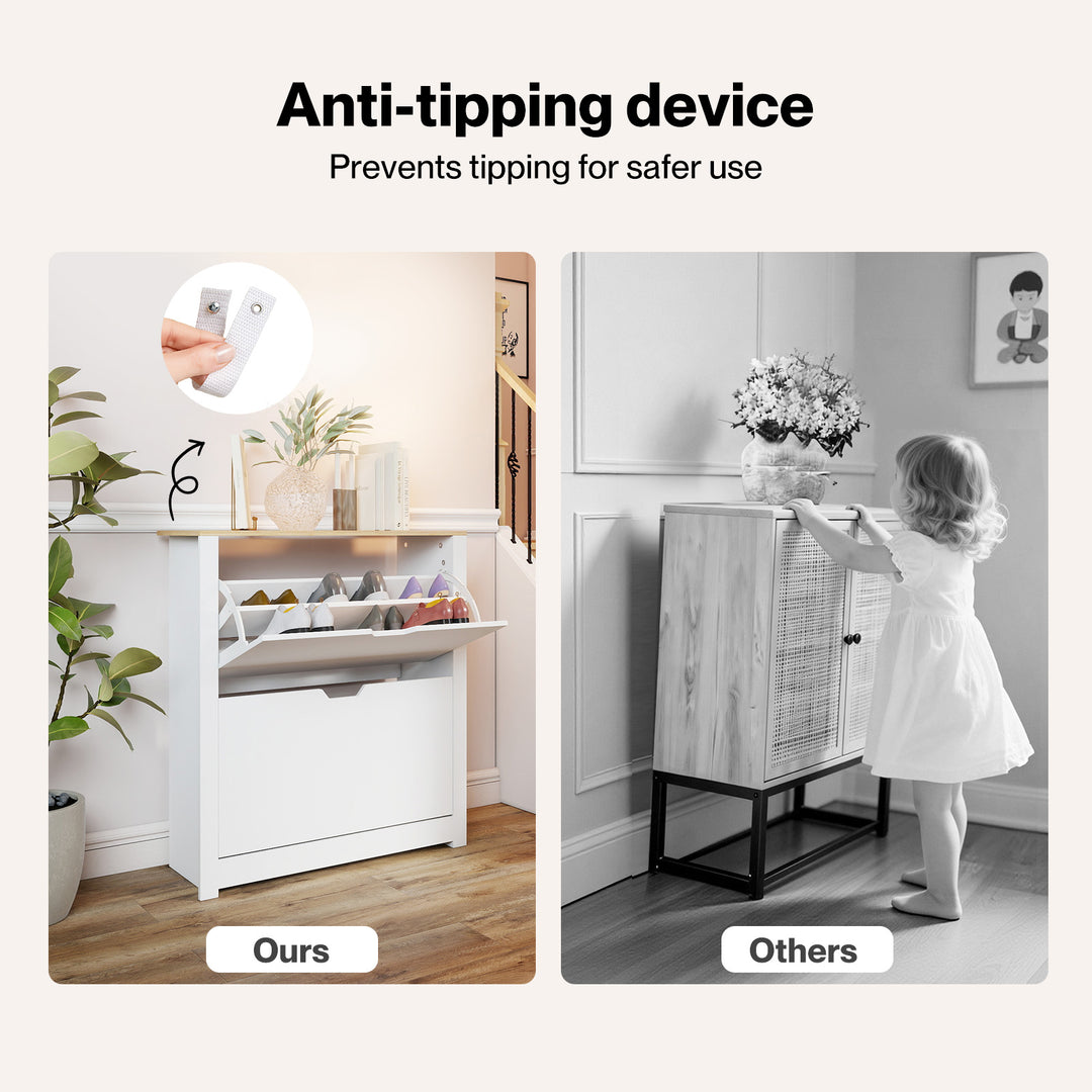 Narrow Shoe Cabinet Organiser Storage Rack Flip-up Drawer 12 Pairs White