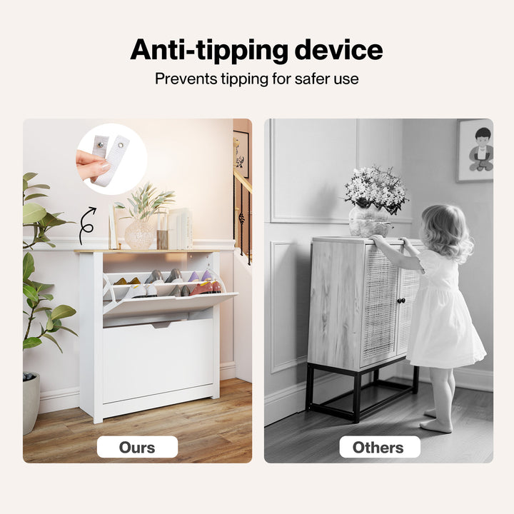 Narrow Shoe Cabinet Organiser Storage Rack Flip-up Drawer 12 Pairs White