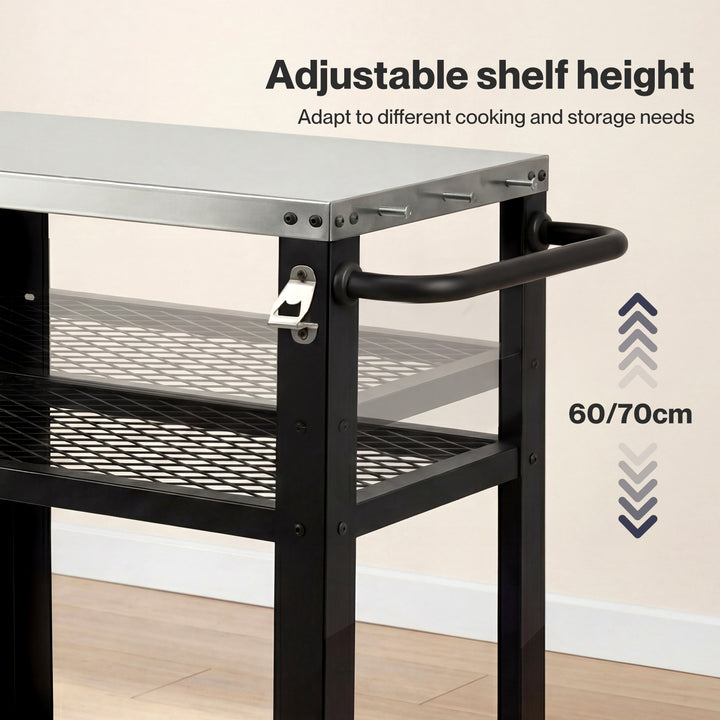 Outdoor Kitchen Cart Mobile BBQ Grill Trolley Stainless Steel Prep Table