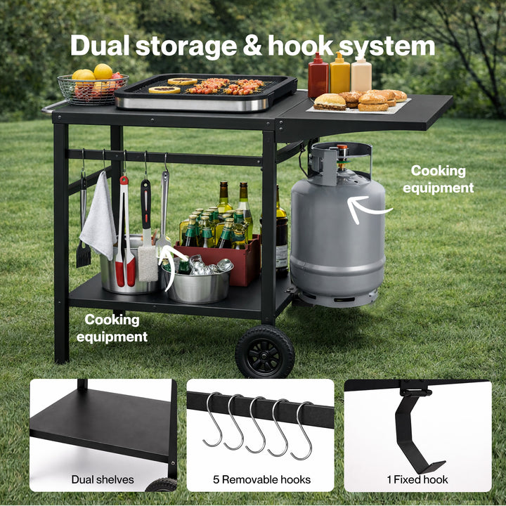 Outdoor Kitchen Cart Mobile Foldable Food Prep BBQ Grill Dining Table
