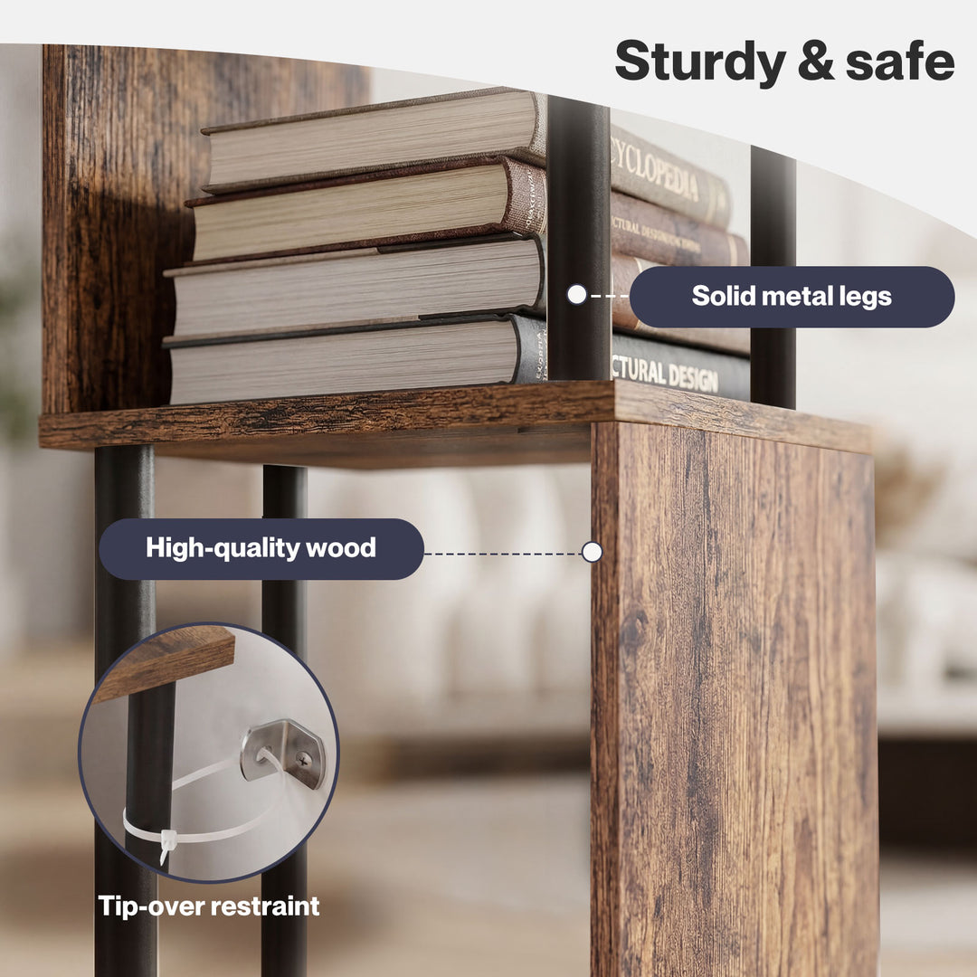Bookshelf 5 Tier Display Shelf Bookcase Storage Rack S-Shaped Anti-Tip