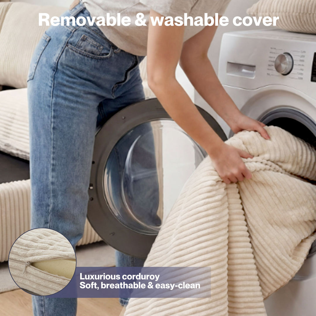 Modular Sofa Lounge Set Corduroy U Shaped Sectional Cloud Couch Beige