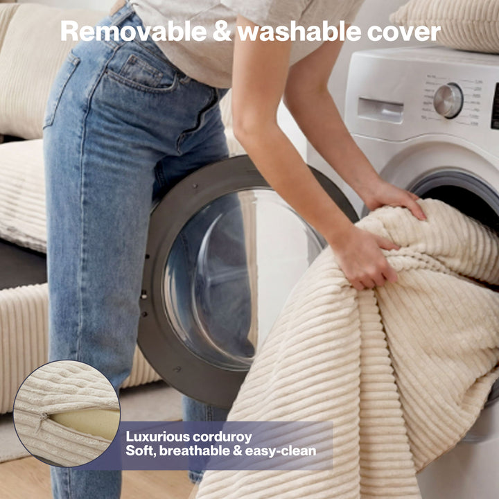 Modular Sofa Lounge Set Corduroy U Shaped Sectional Cloud Couch Beige